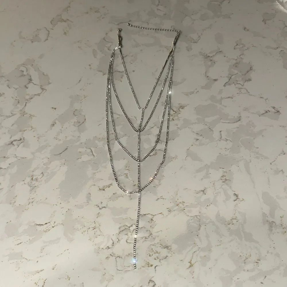 Guess Silver Color Layered Necklace, with rhinestones